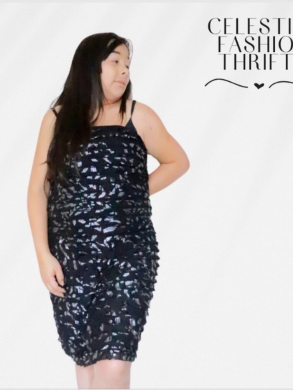 RICKIS WOMENS SIZE XL STRAPLESS BLACK & SILVER RUFFLES MIDI DRESS